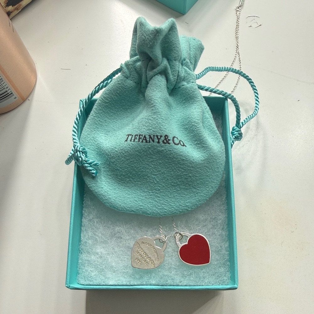 Tiffany & Co. Silver and Red Heart Charm Necklace